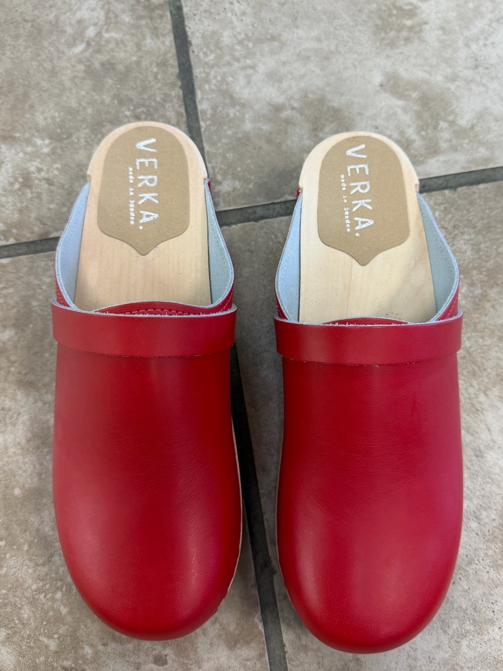 VERKA Swedish Wooden Clogs Lingonberry Red Leather EU 41 US 10-10.5 NWOB